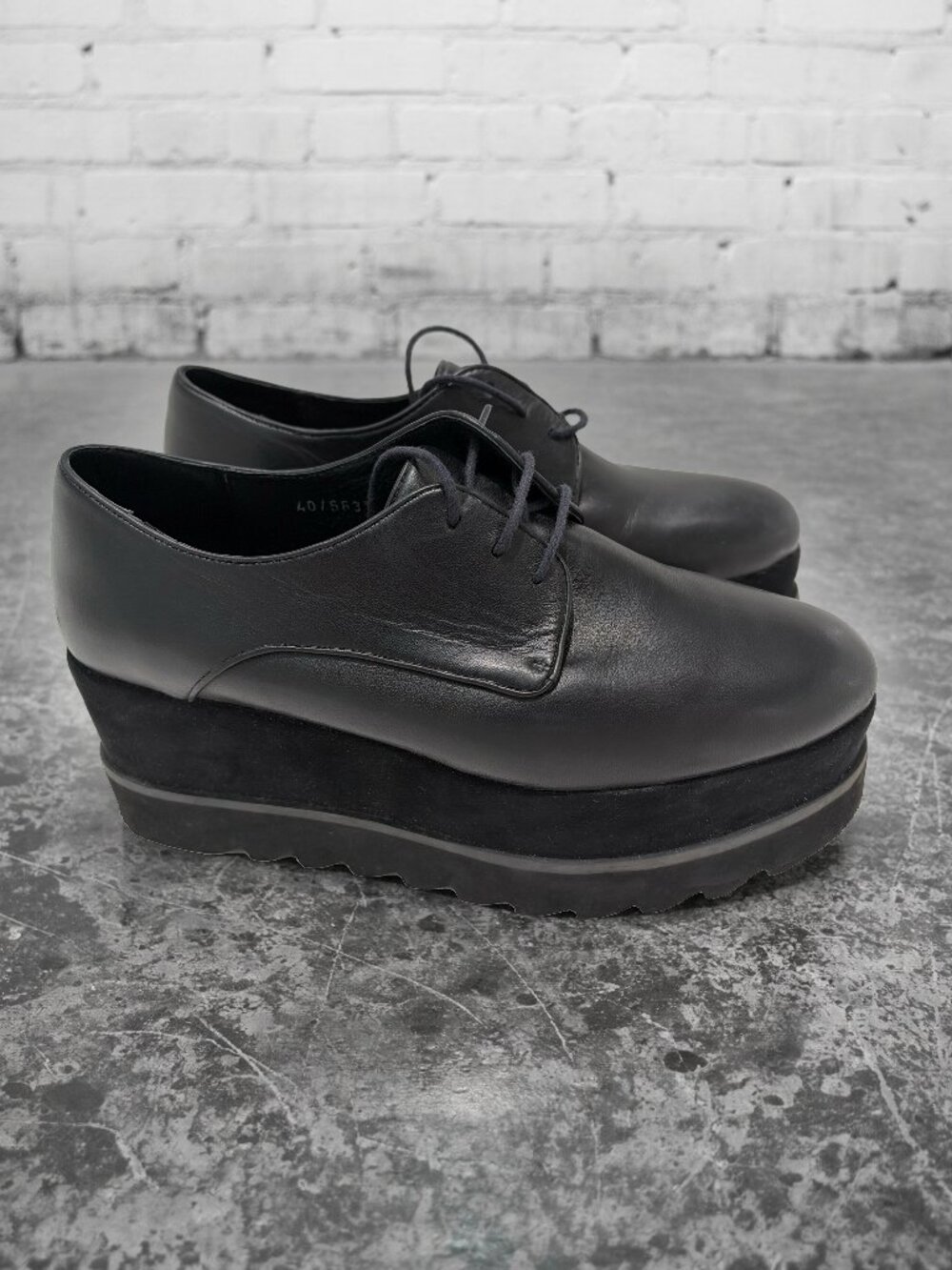 Alexandra Black Leather Platform Oxfords Creeper Derby Wedge - EU 40 / US 9-9.5